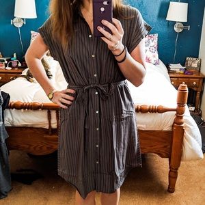 Grey/ navy stripe shirt dress